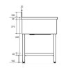 Plonge inox - AISI 304 - 1400 (L) x 700 (P) x 970 (H) mm - Avec égouttoir - 1 bac à gauche