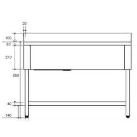 Plonge inox - AISI 304 - 1400 (L) x 700 (P) x 970 (H) mm - Avec égouttoir - 1 bac à gauche