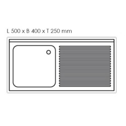 Plonge inox - AISI 304 - 1400 (L) x 700 (P) x 850 (H) mm