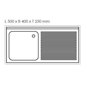 Plonge inox - AISI 304 - 1400 (L) x 700 (P) x 970 (H) mm - Avec égouttoir - 1 bac à gauche