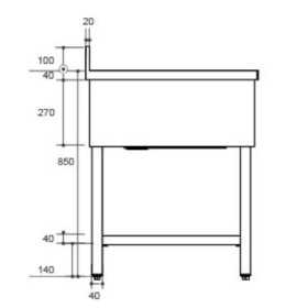 Plonge inox - AISI 304 - 1200 (L) x 700 (P) x 900 (H) mm - Avec égouttoir - 1 bac à droite - Passage lave-vaisselle à gauche