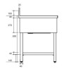 Plonge inox - AISI 304 - 1200 (L) x 700 (P) x 900 (H) mm - Avec égouttoir - 1 bac à droite - Passage lave-vaisselle à gauche