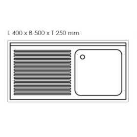 Plonge inox - AISI 304 - 1200 (L) x 700 (P) x 900 (H) mm - Avec égouttoir - 1 bac à droite - Passage lave-vaisselle à gauche