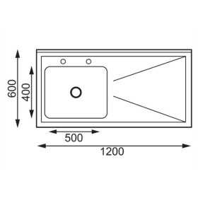 Plonge inox - AISI 304 - 1200 (L) x 600 (P) x 900 (H) mm - Avec égouttoir - Bac à gauche