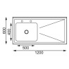 Plonge inox - AISI 304 - 1200 (L) x 600 (P) x 900 (H) mm - Avec égouttoir - Bac à gauche