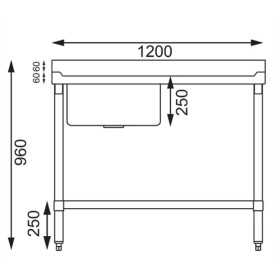 Plonge inox - AISI 304 - 1200 (L) x 600 (P) x 900 (H) mm - Avec égouttoir - Bac à gauche