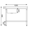 Plonge inox - AISI 304 - 1200 (L) x 600 (P) x 900 (H) mm - Avec égouttoir - Bac à gauche