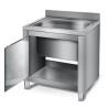 Plonge inox sur meuble - AISI 304 - 600 (L) x 700 (P) x 900 (H) mm - Sans égouttoir