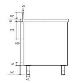 Plonge inox sur meuble - AISI 304 - 600 (L) x 700 (P) x 900 (H) mm - Sans égouttoir