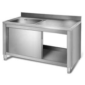 Plonge inox sur meuble - AISI 304 - 1000 (L) x 700 (P) x 900 (H) mm - Avec égouttoir - 1 bac à gauche