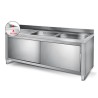 Plonge inox sur meuble - AISI 304 - 1800 (L) x 700 (P) x 900 (H) mm - Avec égouttoir - 2 bacs à droite