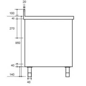 Plonge inox sur meuble - AISI 304 - 1800 (L) x 700 (P) x 900 (H) mm - Avec égouttoir - 2 bacs à droite