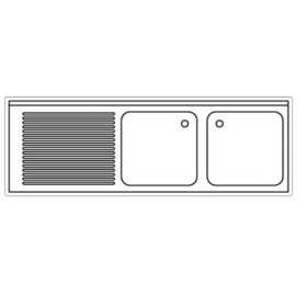 Plonge inox sur meuble - AISI 304 - 1800 (L) x 700 (P) x 900 (H) mm - Avec égouttoir - 2 bacs à droite