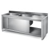 Plonge inox sur meuble - AISI 304 - 1800 (L) x 700 (P) x 900 (H) mm - Avec égouttoir - 2 bacs à gauche