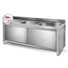 Plonge inox sur meuble - AISI 304 - 1400 (L) x 700 (P) x 900 (H) mm - Avec égouttoir - 2 bacs à droite