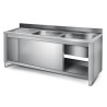 Plonge inox sur meuble - AISI 304 - 1400 (L) x 700 (P) x 900 (H) mm - Avec égouttoir - 2 bacs à droite