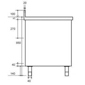 Plonge inox sur meuble - AISI 304 - 1400 (L) x 700 (P) x 900 (H) mm - Avec égouttoir - 2 bacs à droite