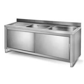 Plonge inox sur meuble - AISI 304 - 1600 (L) x 700 (P) x 900 (H) mm - Avec égouttoir - 2 bacs à droite