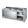 Plonge inox sur meuble - AISI 304 - 1600 (L) x 700 (P) x 900 (H) mm - Avec égouttoir - 2 bacs à droite