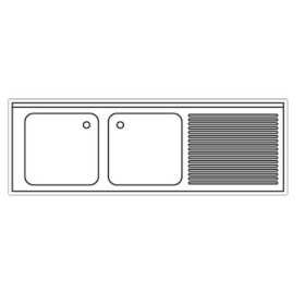 Plonge inox sur meuble - AISI 304 - 1600 (L) x 700 (P) x 900 (H) mm - Avec égouttoir - 2 bacs à gauche