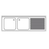 Plonge inox sur meuble - AISI 304 - 1600 (L) x 700 (P) x 900 (H) mm - Avec égouttoir - 2 bacs à gauche