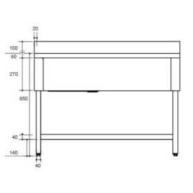 Plonge inox - AISI 304 - 1600 (L) x 600 (P) x 970 (H) mm - Avec égouttoir - 2 bacs à gauche