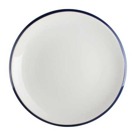 Assiette plate en porcelaine 280(Ø)mm. Blanche à filet bleu. Lot de 6