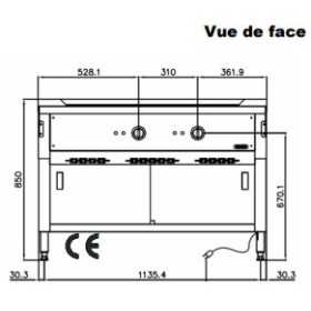 Teppanyaki - Plaque rainurée - 2 zones de chauffe - avec soubassement neutre - AISI 304