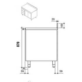 Meuble bas inox portes coulissantes + tiroirs 1400 x 700 x 850