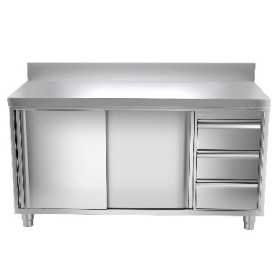 Meuble bas inox portes coulissantes + tiroirs 1800 x 700 x 850