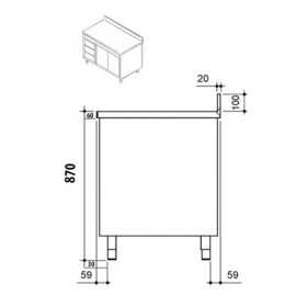 Meuble bas inox portes coulissantes + tiroirs 1800 x 700 x 850