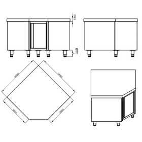 Meuble bas d'angle inox 1000 x 700 x 850