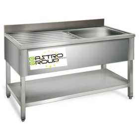 Plonge inox - AISI 304 - 1000 (L) x 700 (P) x 970 (H) mm - Avec égouttoir - 1 bac à droite