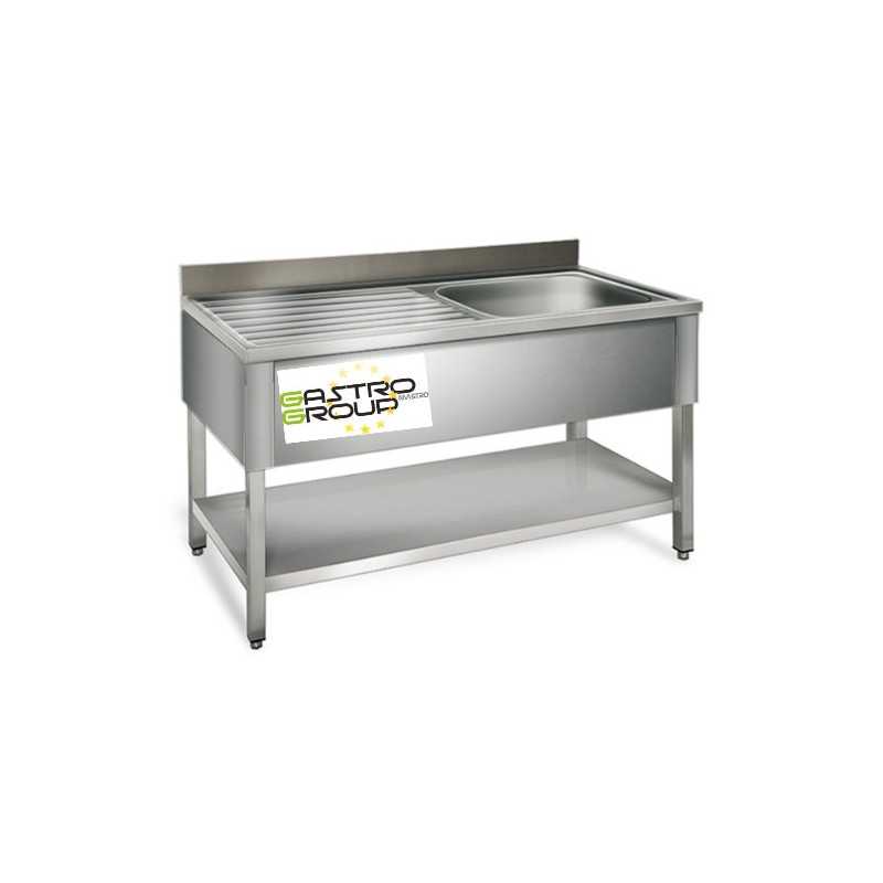 Plonge inox - AISI 304 - 1000 (L) x 700 (P) x 970 (H) mm - Avec égouttoir - 1 bac à droite