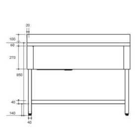 Plonge inox - AISI 304 - 1000 (L) x 700 (P) x 970 (H) mm - Avec égouttoir - 1 bac à gauche