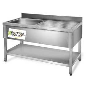 Plonge inox - AISI 304 - 1000 (L) x 700 (P) x 970 (H) mm - Avec égouttoir - 1 bac à gauche