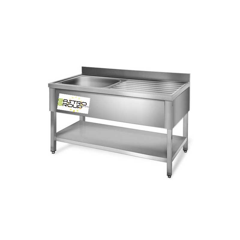 Plonge inox - AISI 304 - 1000 (L) x 700 (P) x 970 (H) mm - Avec égouttoir - 1 bac à gauche