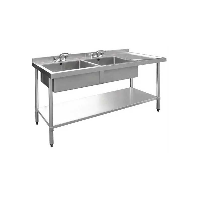 Plonge inox - AISI 304 - 1800 (L) x 600 (P) x 900 (H) mm - Avec égouttoir - 2 bacs à gauche