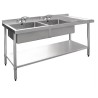 Plonge inox - AISI 304 - 1800 (L) x 600 (P) x 900 (H) mm - Avec égouttoir - 2 bacs à gauche