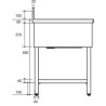 Plonge inox - AISI 304 - 1000 (L) x 600 (P) x 970 (H) mm - Avec égouttoir - 1 bac à gauche