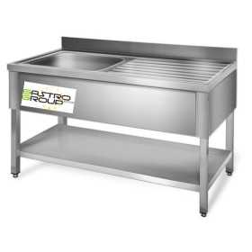 Plonge inox - AISI 304 - 1200 (L) x 700 (P) x 970 (H) mm - Avec égouttoir - 1 bac à gauche