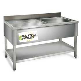 Plonge inox - AISI 304 - 1200 (L) x 600 (P) x 970 (H) mm - Avec égouttoir - 1 bac à droite