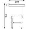 Plonge inox - AISI 304 - Spéciale marmites - 770 (L) x 600 (P) x 900 (H) mm - Sans égouttoir