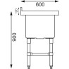 Plonge inox - AISI 304 - Spéciale marmites - 1410 (L) x 600 (P) x 900 (H) mm - Sans égouttoir - 2 bacs