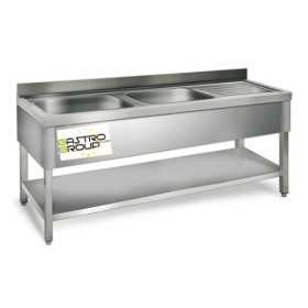 Plonge inox - AISI 304 - 2000 (L) x 700 (P) x 970 (H) mm - Avec égouttoir - 2 bacs à gauche