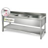 Plonge inox - AISI 304 - 2000 (L) x 700 (P) x 970 (H) mm - Avec égouttoir - 2 bacs à gauche