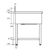 Plonge inox - AISI 304 - 1400 (L) x 700 (P) x 900 (H) mm - Avec égouttoir - 1 bac à gauche - Passage lave-vaisselle à droite