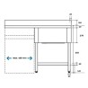 Plonge inox - AISI 304 - 1400 (L) x 700 (P) x 900 (H) mm - Avec égouttoir - 1 bac à droite - Passage lave-vaisselle à gauche