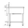 Plonge inox - AISI 304 - 1400 (L) x 700 (P) x 900 (H) mm - Avec égouttoir - 1 bac à droite - Passage lave-vaisselle à gauche