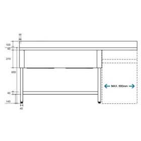 Plonge inox - AISI 304 - 1600 (L) x 700 (P) x 900 (H) mm - Avec égouttoir - 2 bacs à gauche - Passage lave-vaisselle à droite